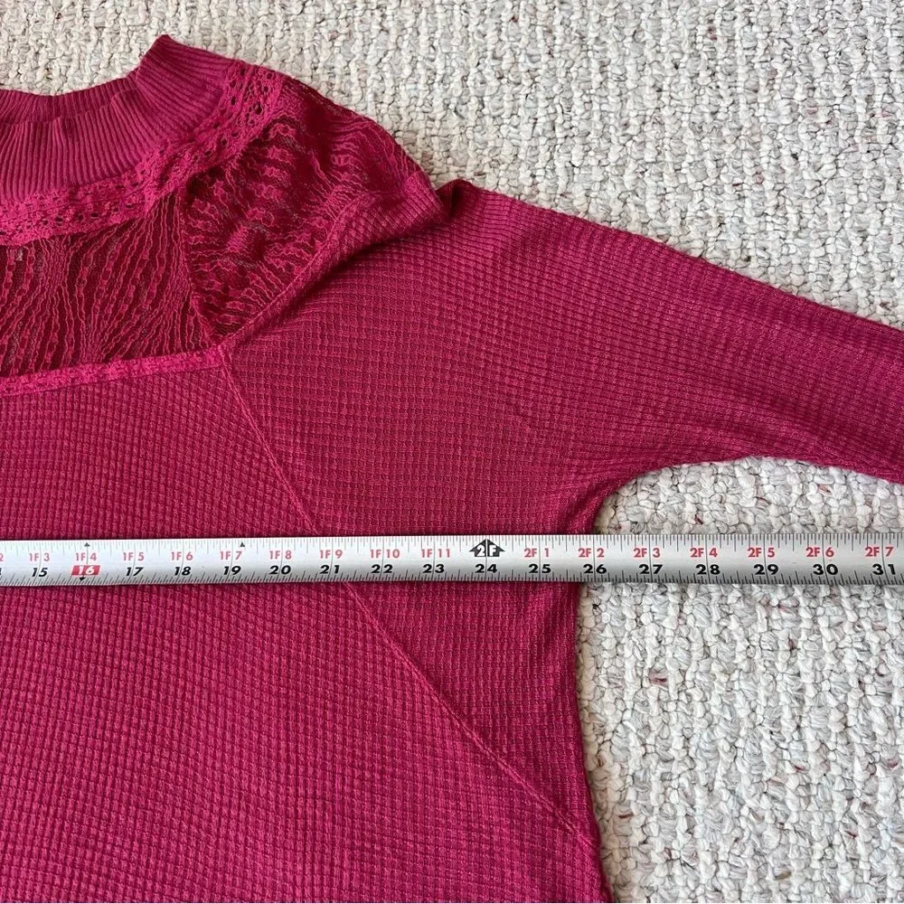 Free People Waffle Knit Thermal Top With Lace Trim
